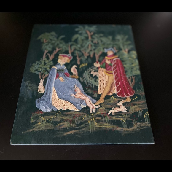 Hand painted Medieval Tapestry on Wood - Picture 1 of 5